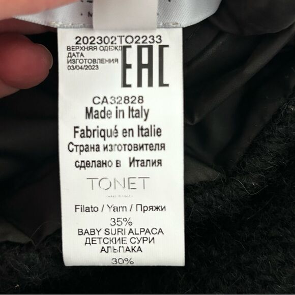 TONET Alpaca blend Black Hooded Zip-Up Reversible Jacket made In Italy - Picture 12 of 13